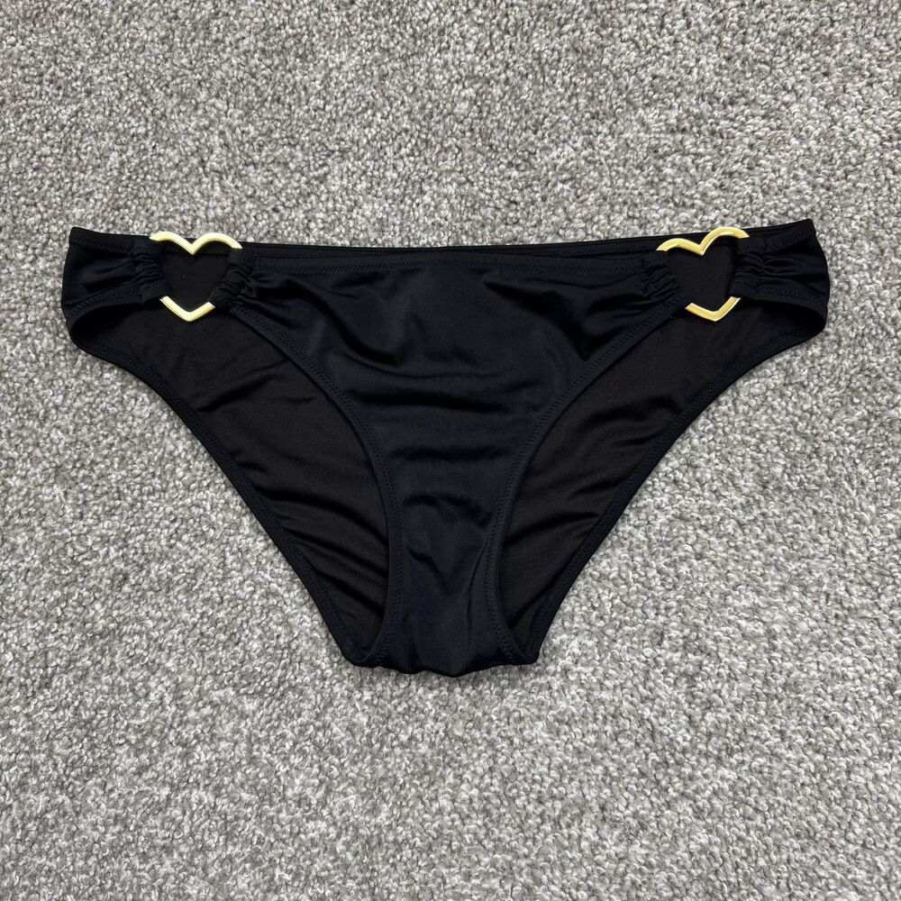 Victoria's Secret Swim Bottom Womens Small Black Gold Heart Buckle Bikini Sexy